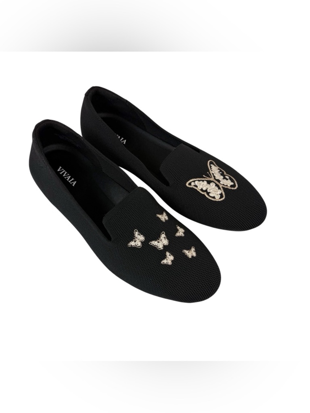 Vivaia Audrey Round Toe Embroidered Loafers Black Butterfly Size 40/9 - Picture 2 of 12